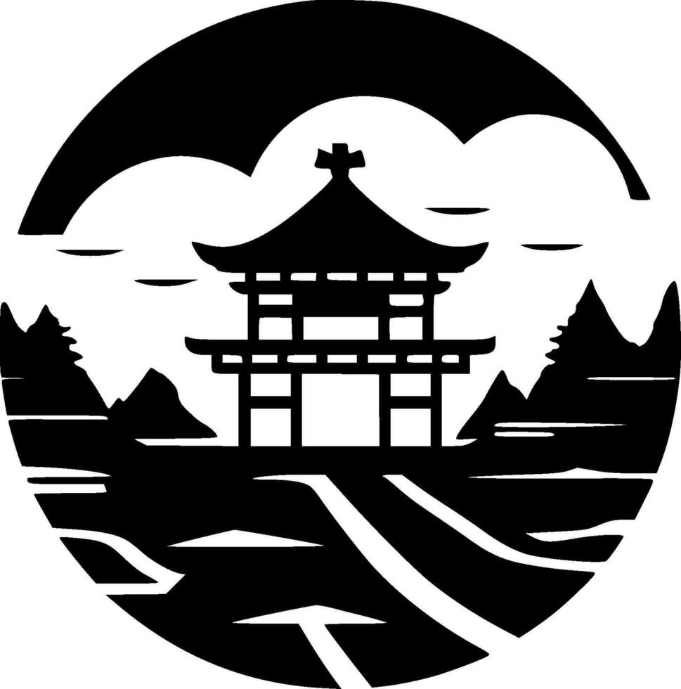 Japón - negro y blanco aislado icono - vector ilustración