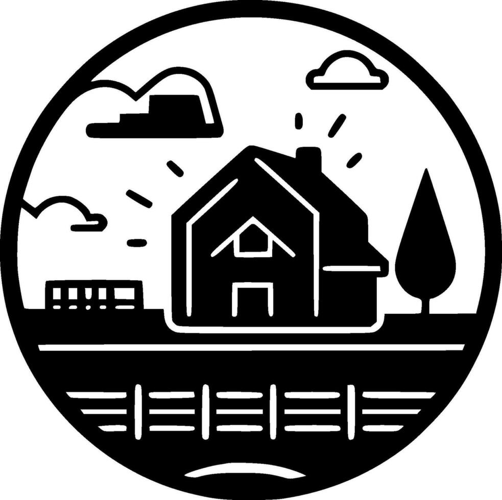 Farm, Black and White Vector illustration