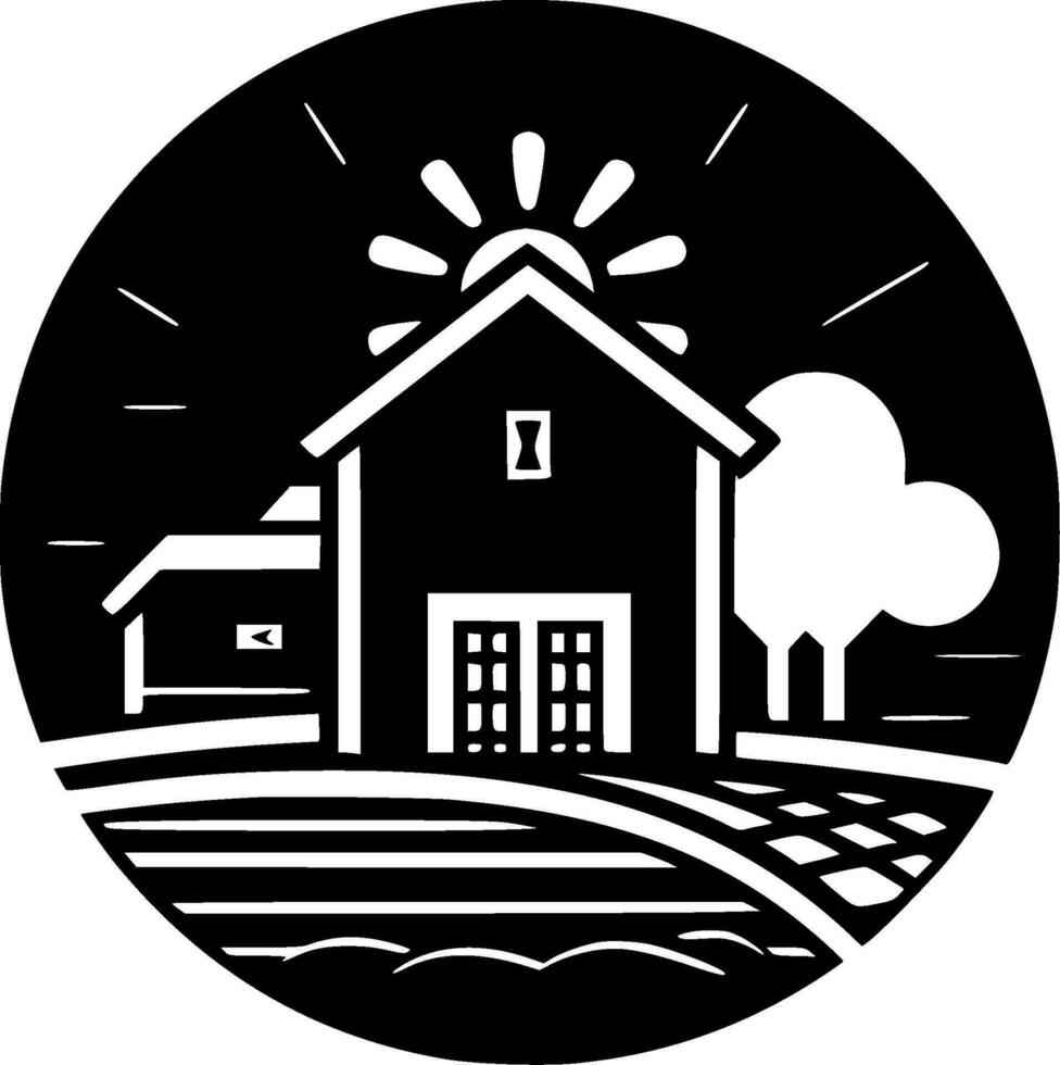 Farm, Black and White Vector illustration