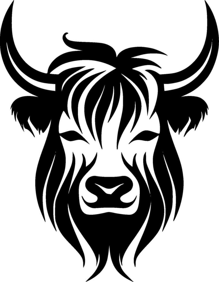 Highland Cow, Black and White Vector illustration