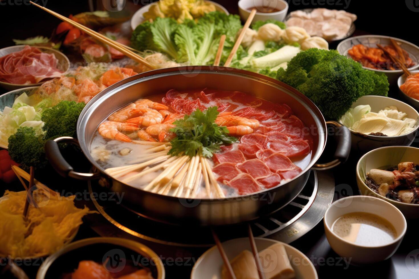 stock photo of a Chinese hot pot also known as a steamboat is a dish food photography