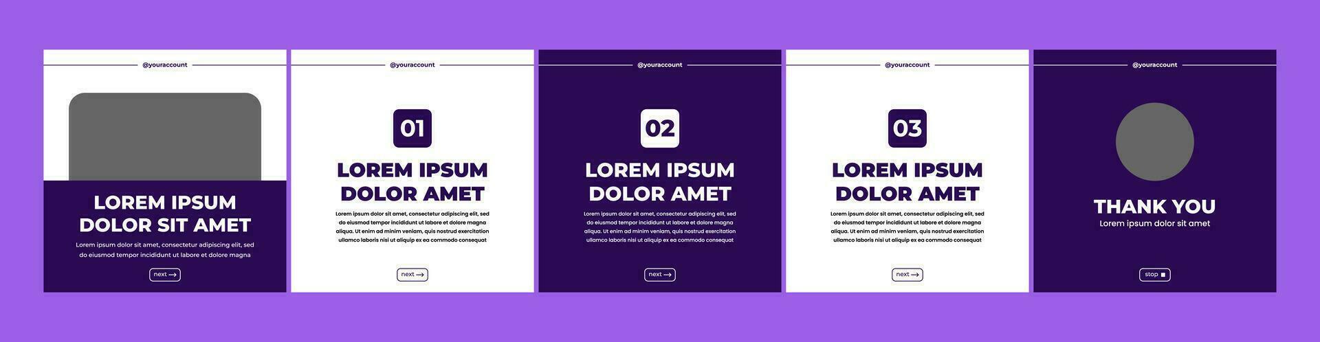 set of creative carousel or microblog templates for social media posts. social media template with purple and white color theme vector