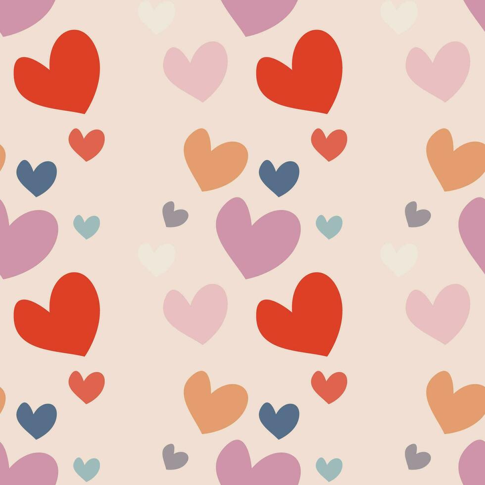 Seamless pattern with red hearts on pink background vector