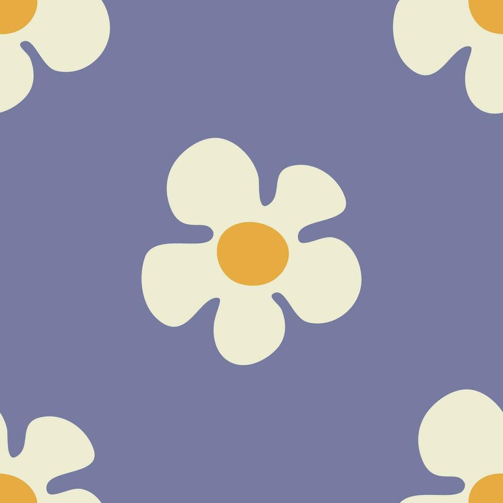 Seamless pattern with daisy flowers in Groovy style on violet background vector