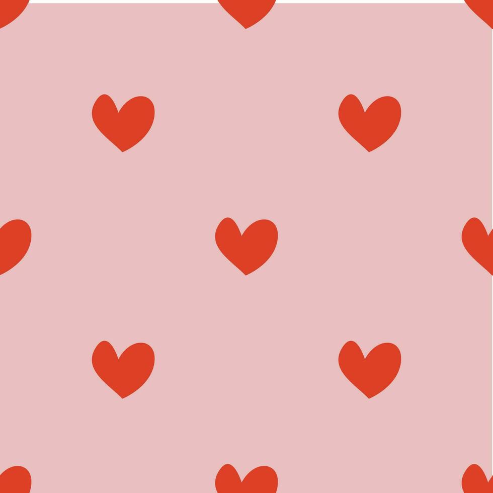 Seamless pattern with red hearts on pink background vector