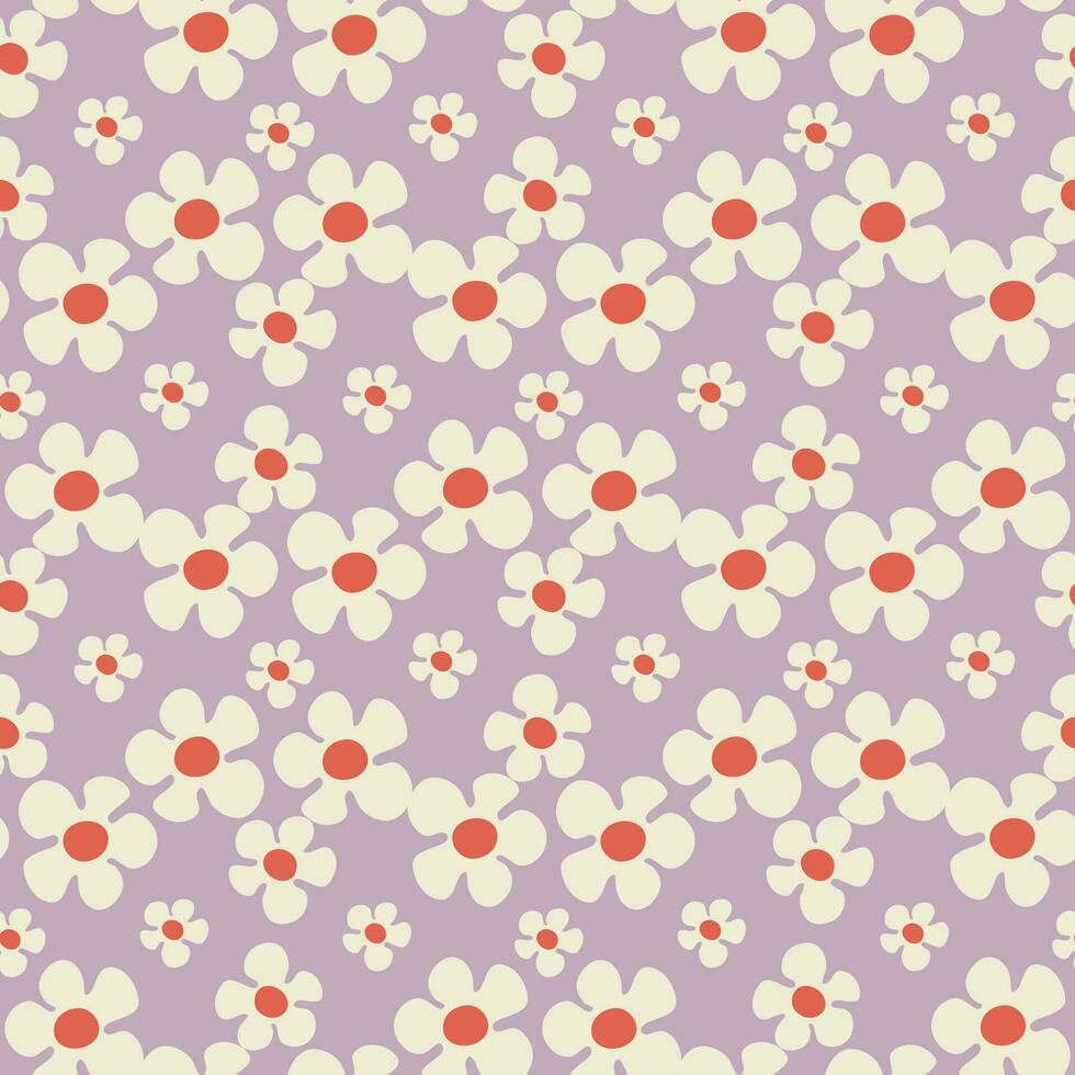 Seamless pattern with flowers in Groovy style on blue violet vector