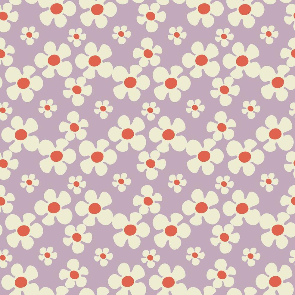 Seamless pattern with flowers in Groovy style on blue violet vector