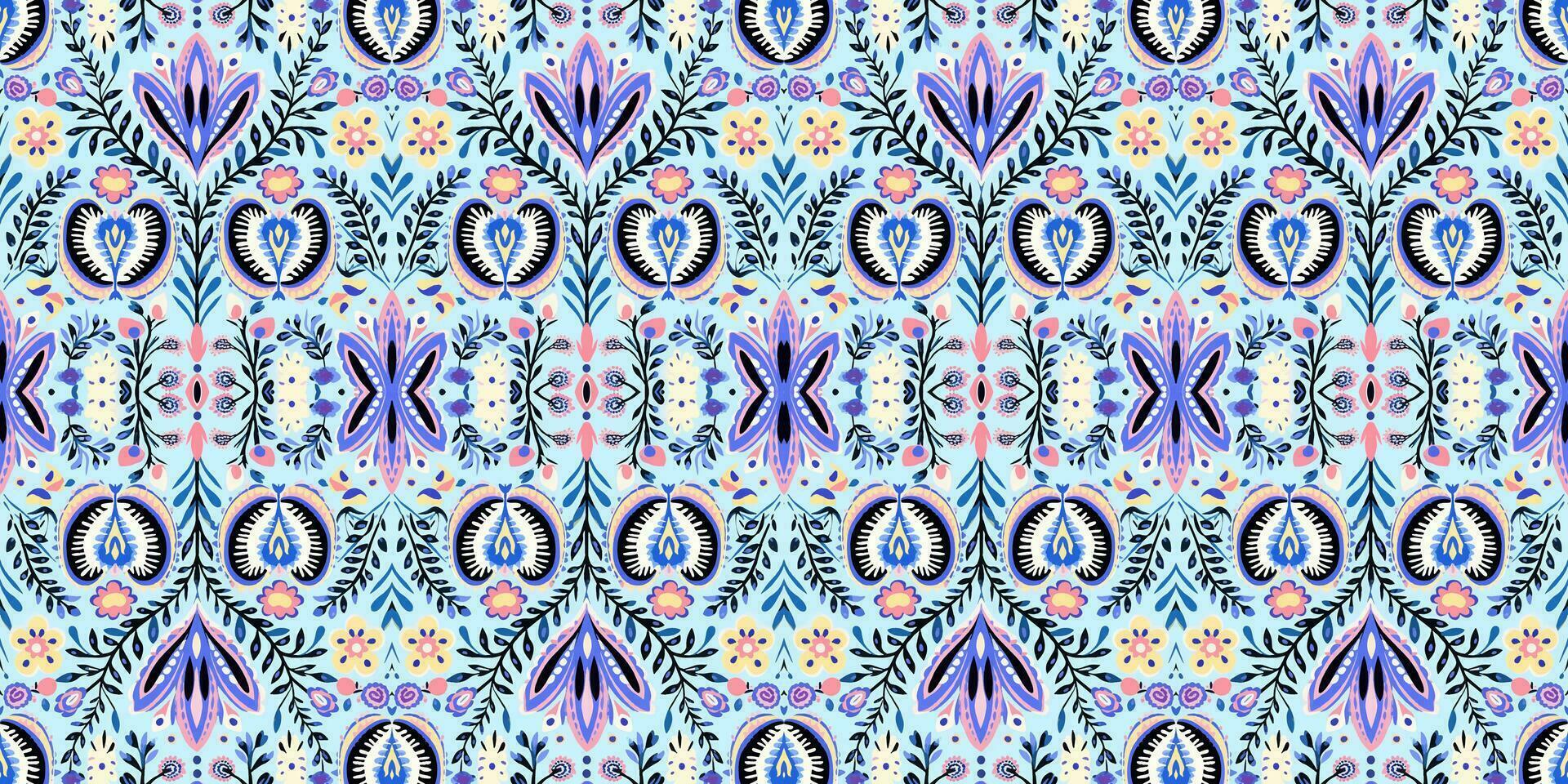 Seamless batik pattern, Seamless floral batik pattern, and Seamless motif pattern resemble ethnic boho, Aztec, and ikat styles. designed for use in satin, wallpaper, fabric, curtain, carpet, Batik vector