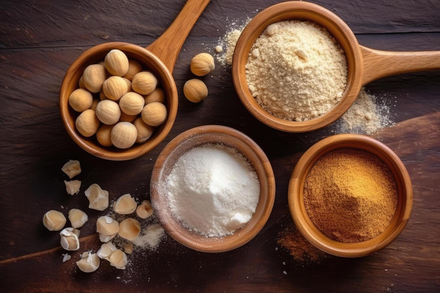 stock photo of candlenut powder on the kitchen flat lay photography