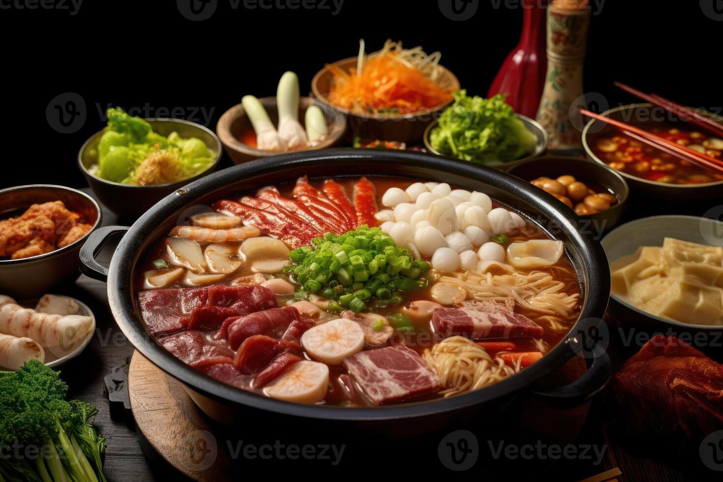 stock photo of a Chinese hot pot also known as a steamboat is a dish food photography
