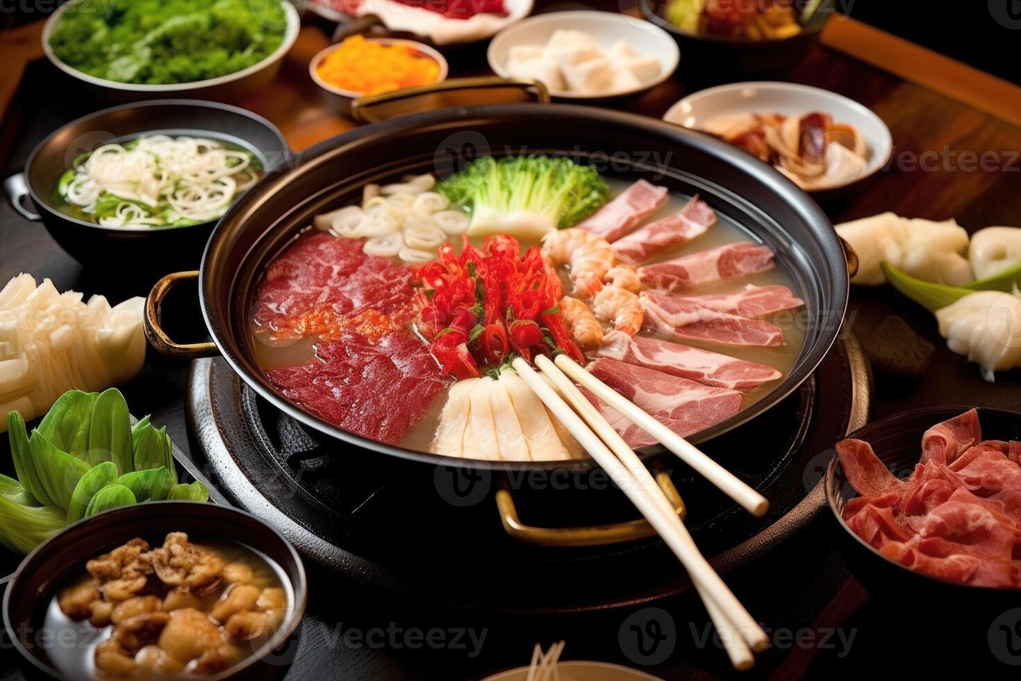 stock photo of a Chinese hot pot also known as a steamboat is a dish food photography