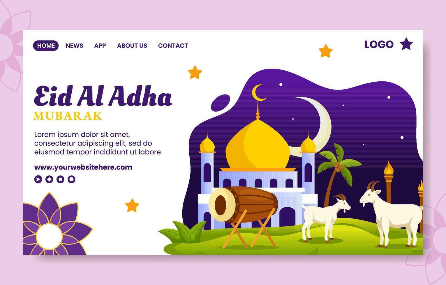 Happy Eid Al Adha Mubarak Social Media Landing Page Illustration Flat Cartoon Hand Drawn Template vector