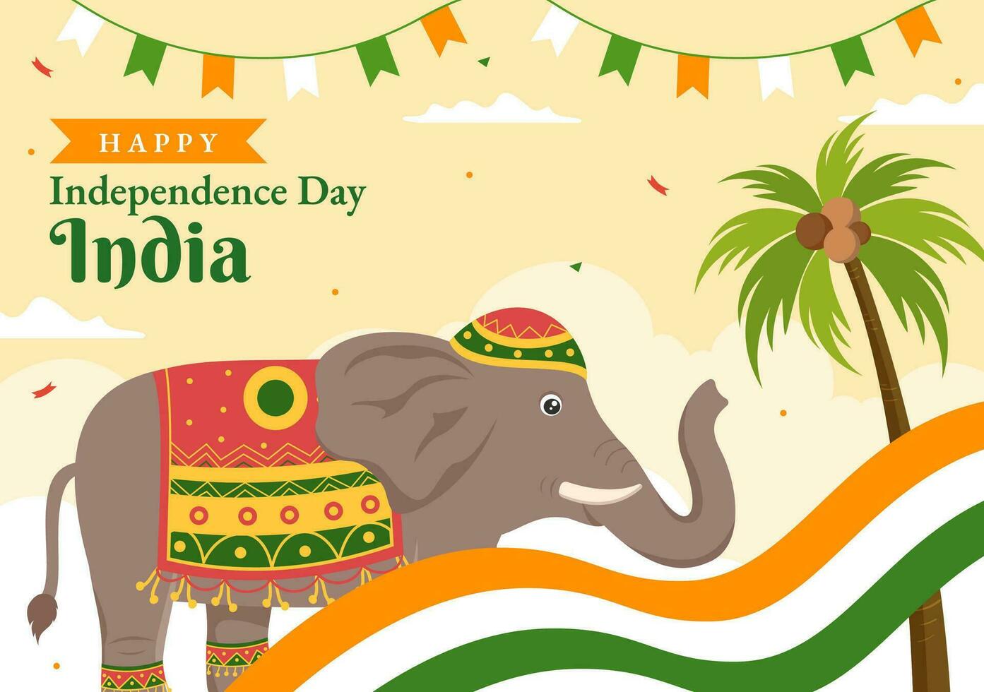 contento independencia día India vector ilustración en 15 agosto con indio bandera en plano dibujos animados mano dibujado celebracion antecedentes plantillas