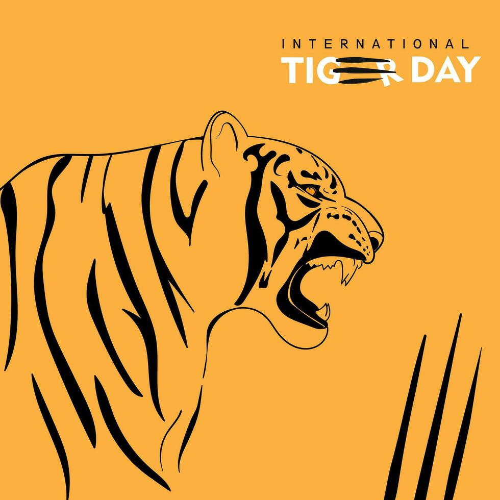 Roaring tiger in line art design with tiger scratch for international tiger day campaign design vector