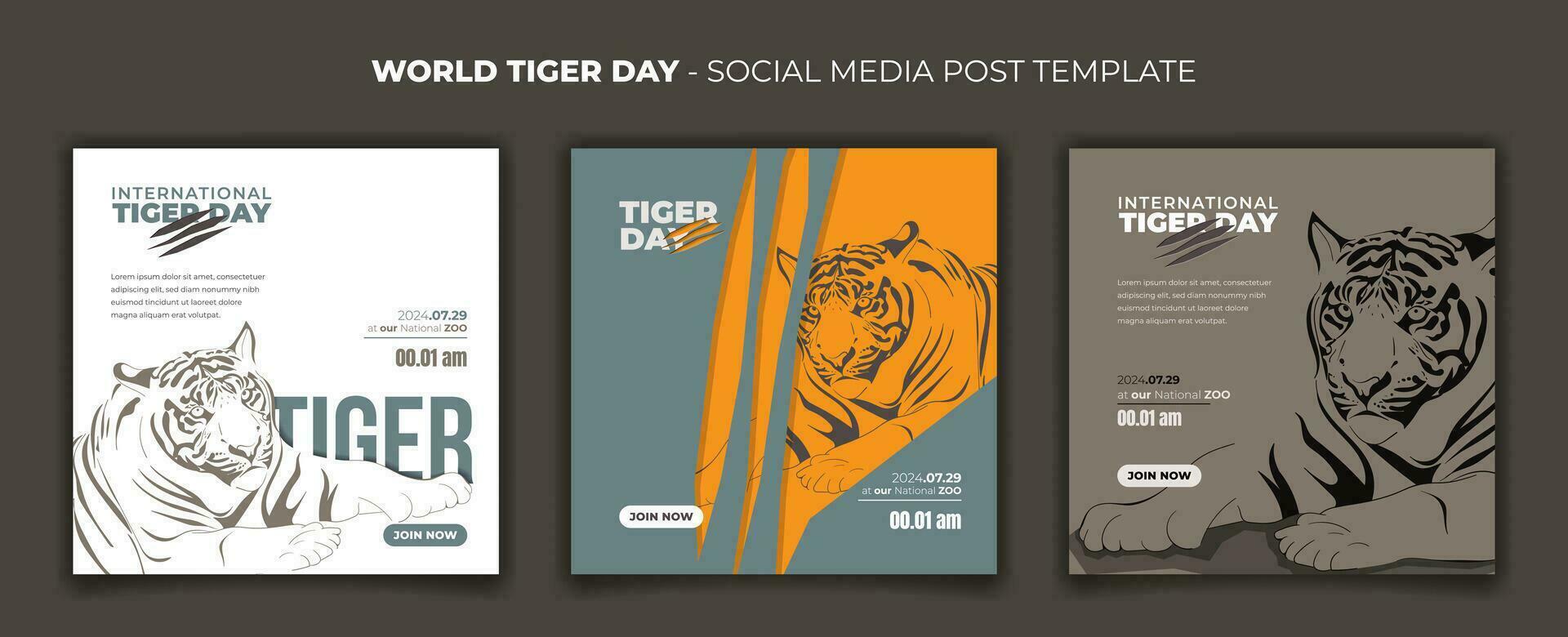 Set of social media post template for international tiger day design vector