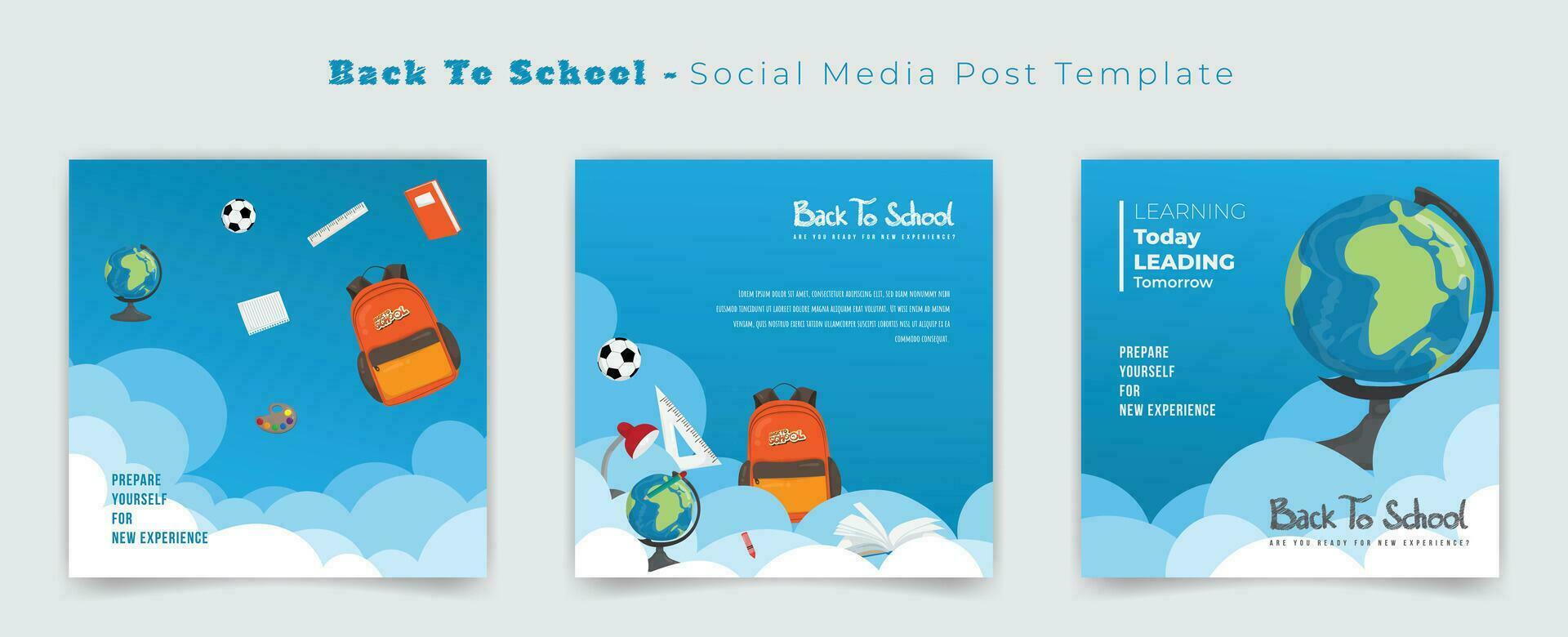 Set of social media post template for back to school with cloud background design vector