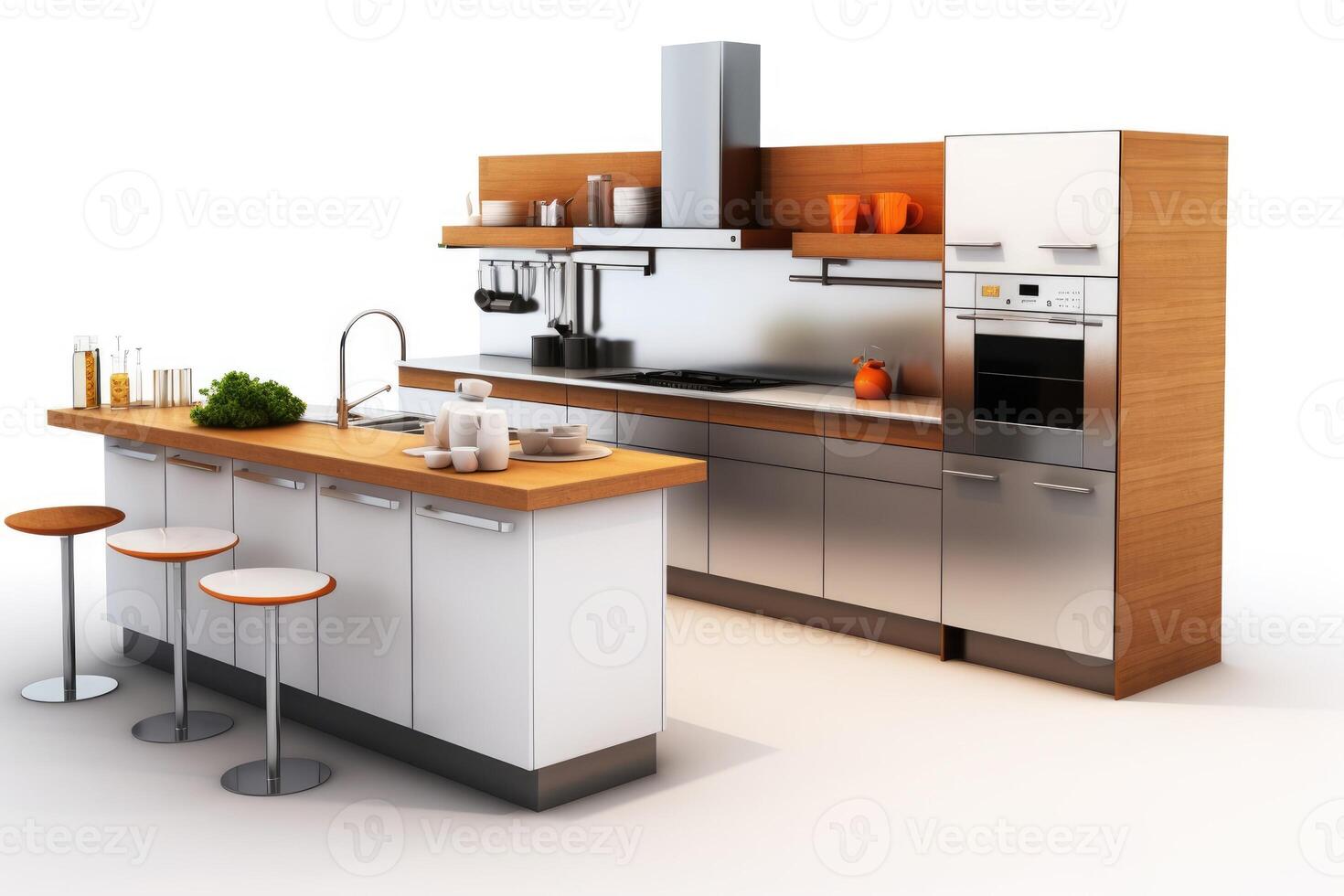 stock photo of 3d kitchen on a white background isolated photography