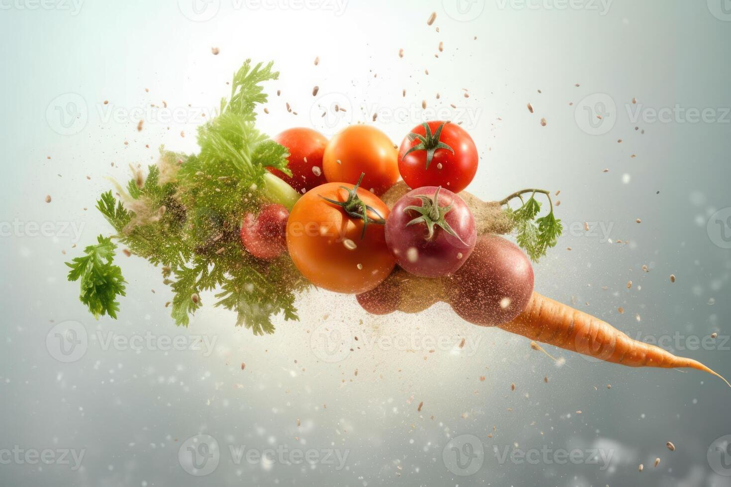 stock photo of Vegetable flying through the air Editorial food photography