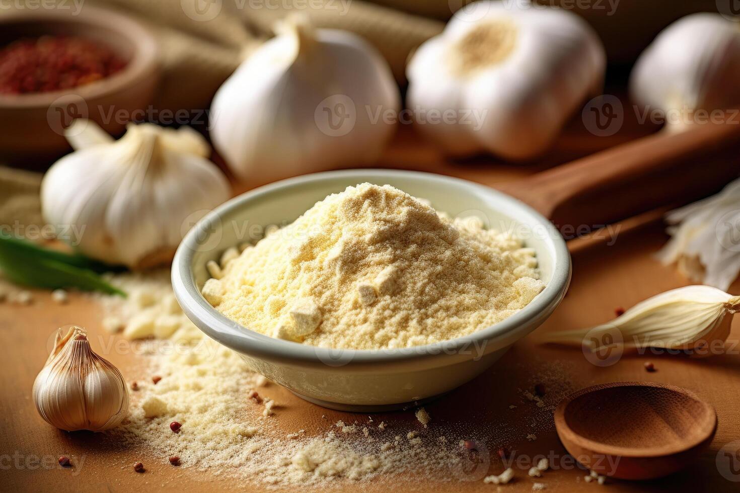 stock photo of garlic powder on the kitchen flat lay photography