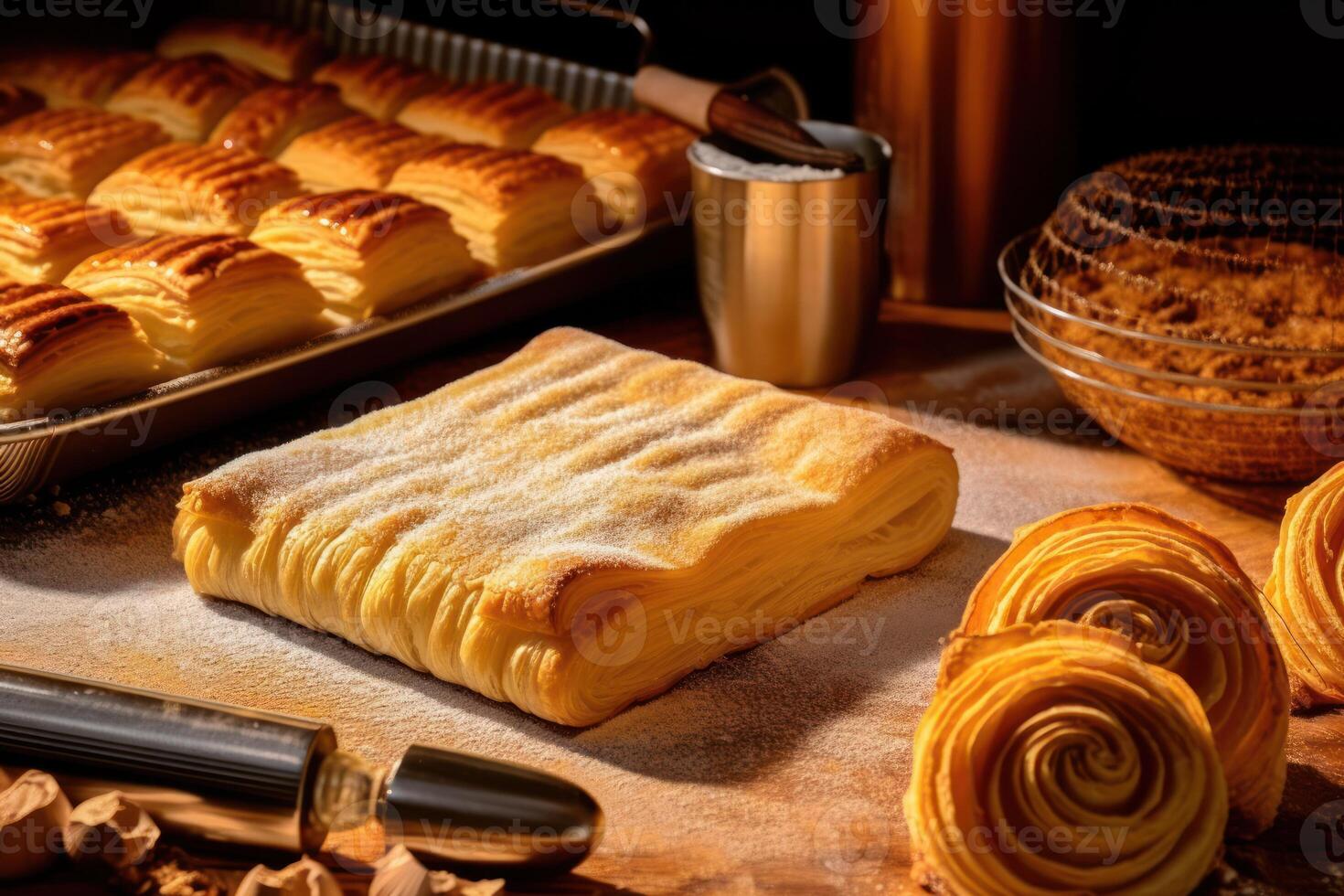 stock photo of make Puff pastry with topping food photography