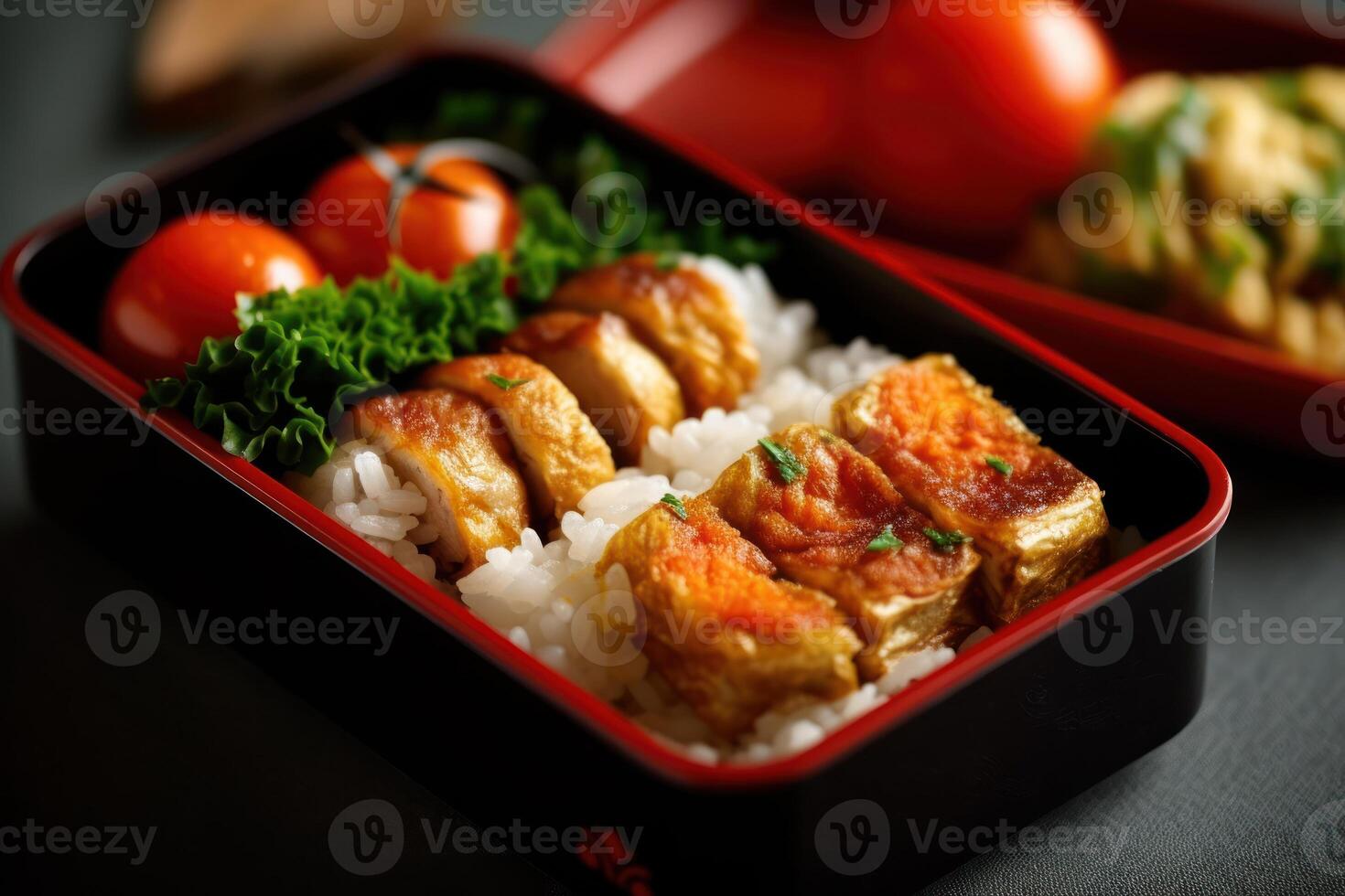 stock photo of Tamagoyaki Japanese Rolled omelette in bento with rice food photography