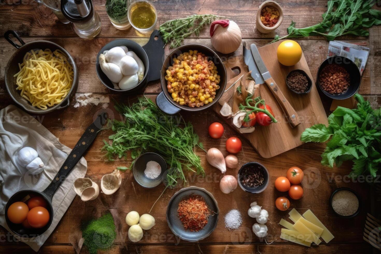 stock photo of food preparation on the kitchen flat lay photography