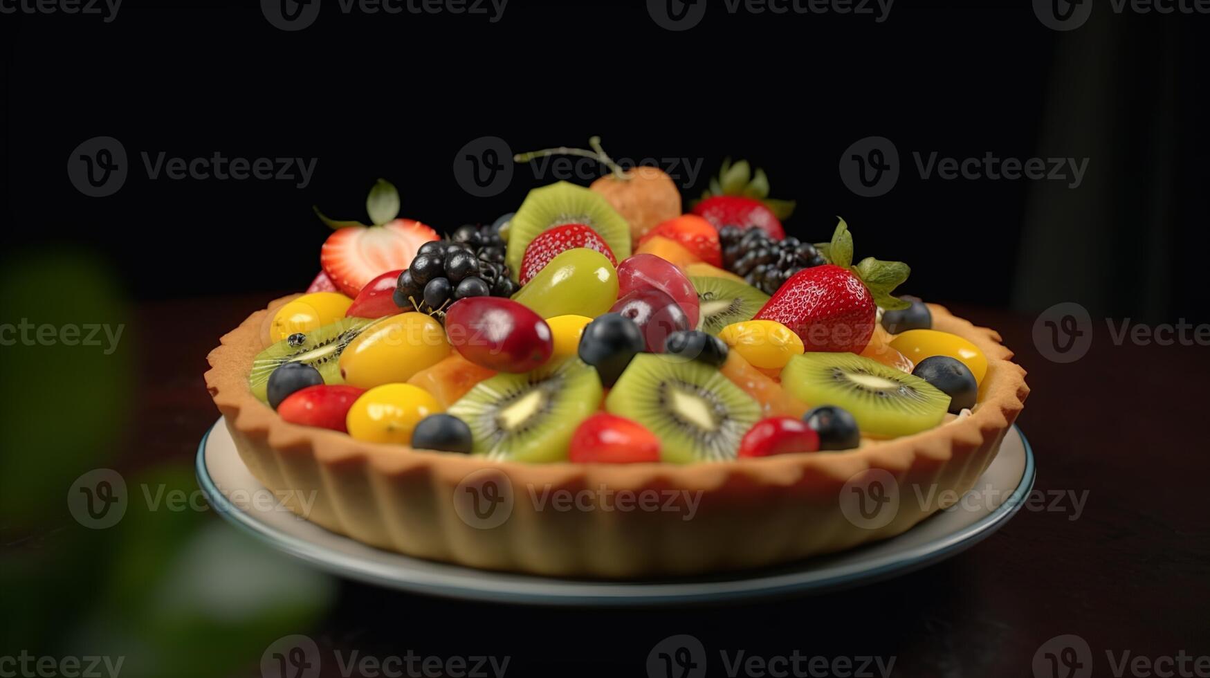 stock photo of hyperrealistic portrait mix fruite pie in plate food photography