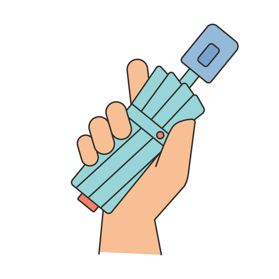 Rainy Day. A hand holding a folded umbrella. Simple illustration with outlines. vector