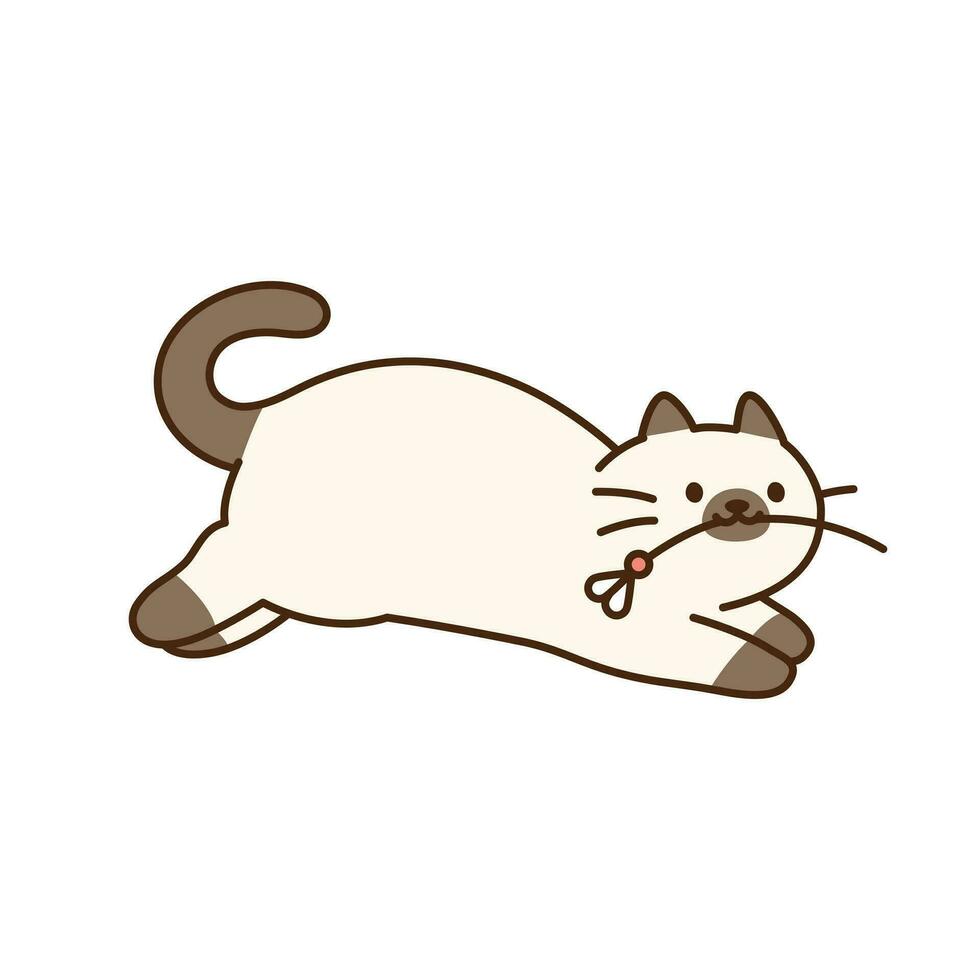 Cute cat. A Siamese cat is running with a toy in its mouth. vector