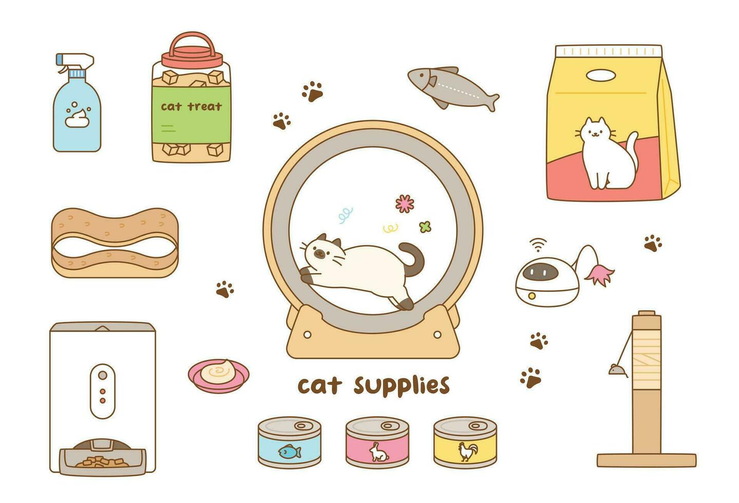 un colección de juguetes y casa artículos para gatos linda contorno estilo ilustración. vector
