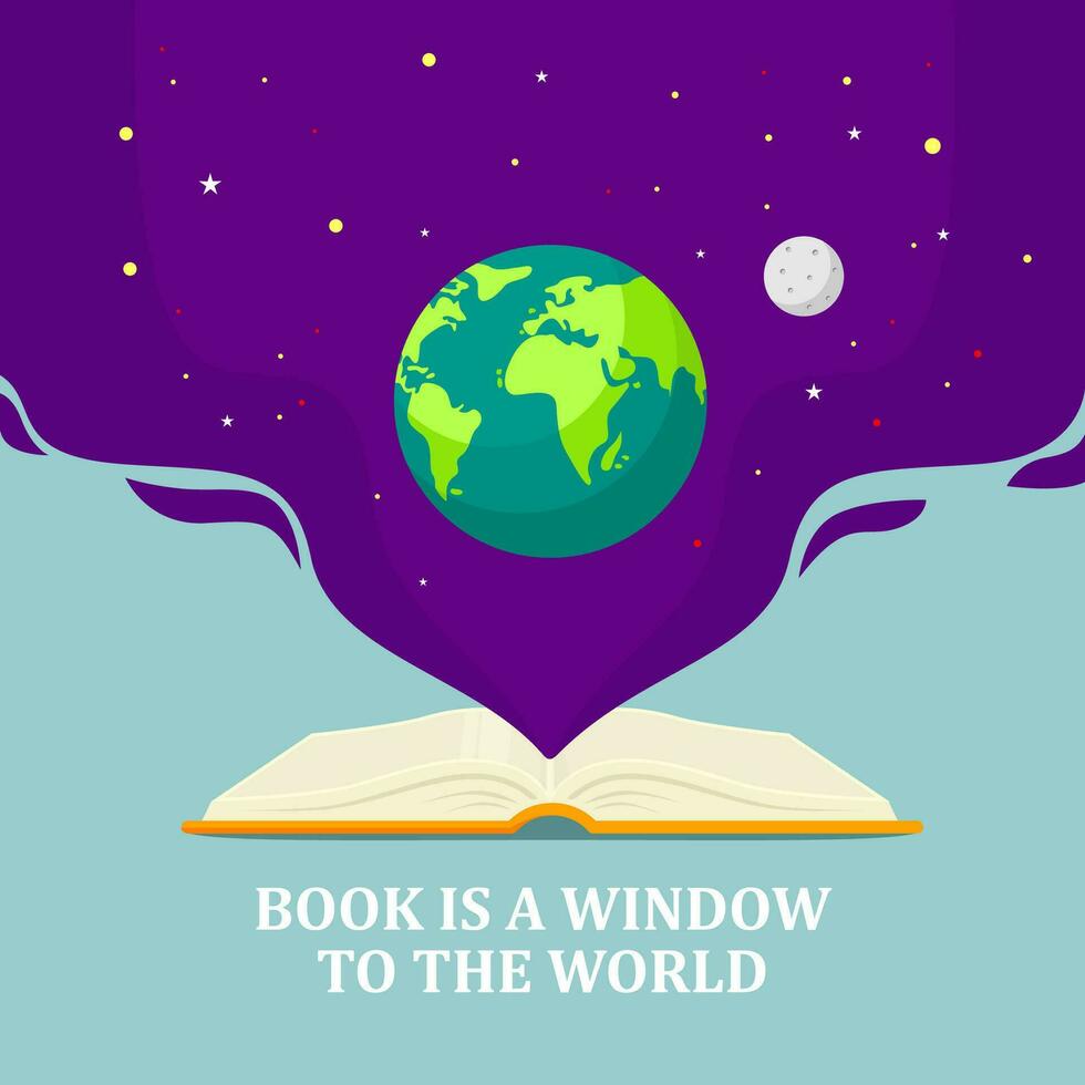 libro es un ventana a el mundo día ilustración vector