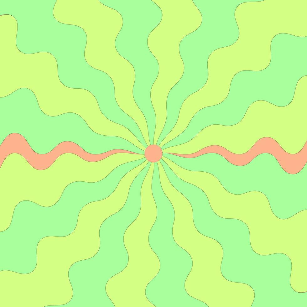 Sun rays retro vintage line wave style on yellow green background. Vector illustration. Eps10