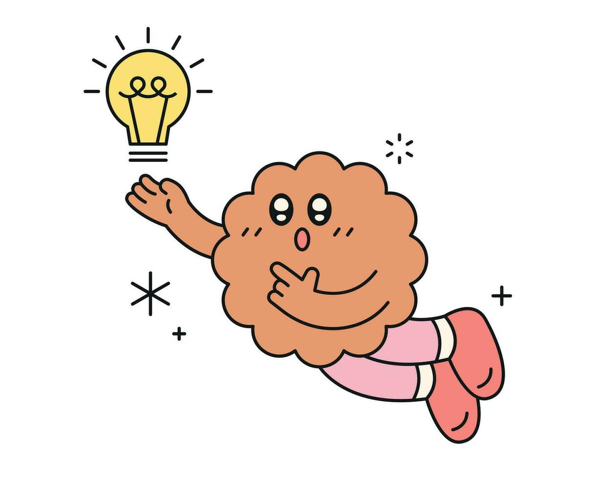 Cute abstract shapes characters. A cookie shaped figure is holding a light bulb in one hand and thinking of a creative idea. vector
