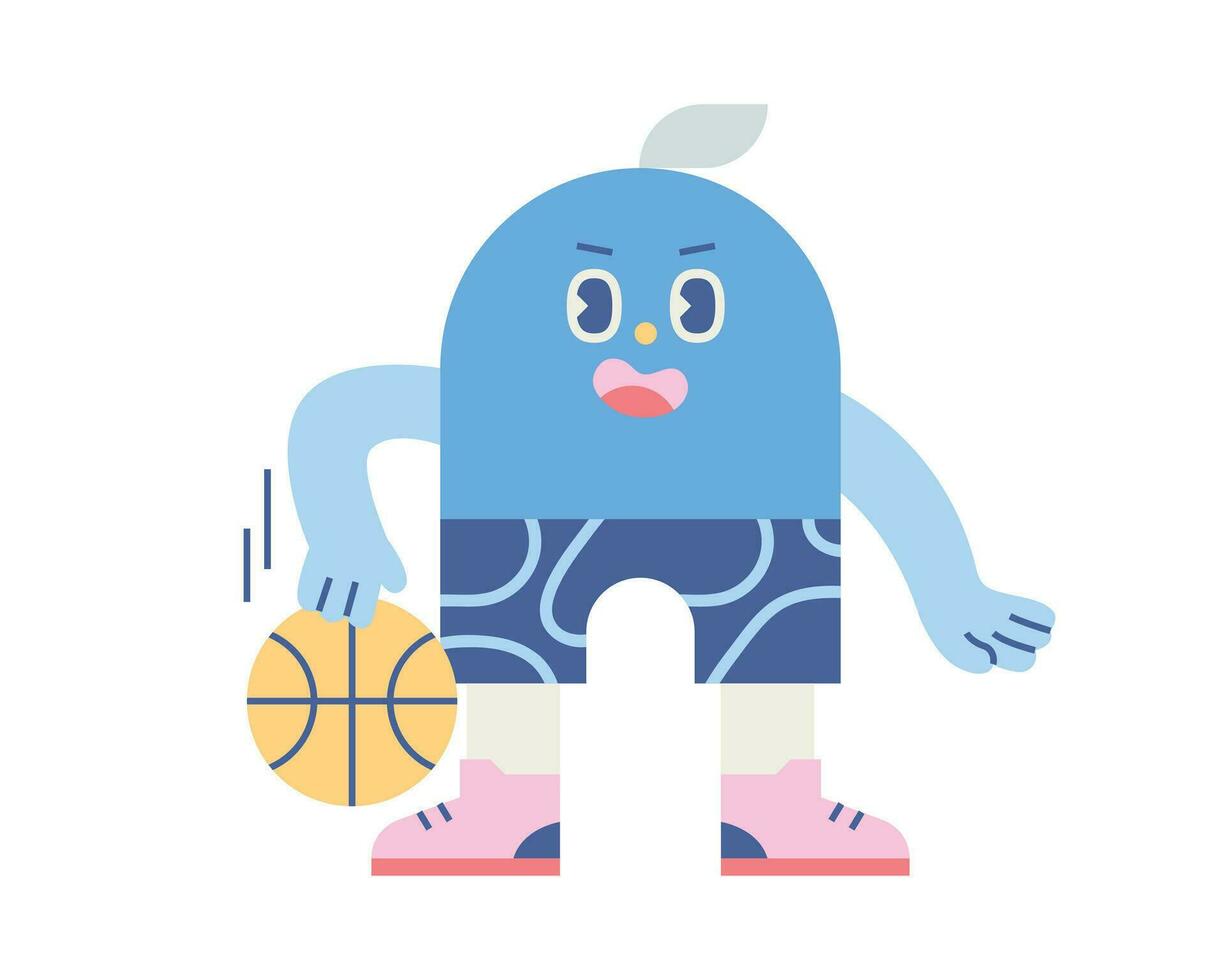 Cute shape characters. A figure in the form of a bridge is playing basketball. vector