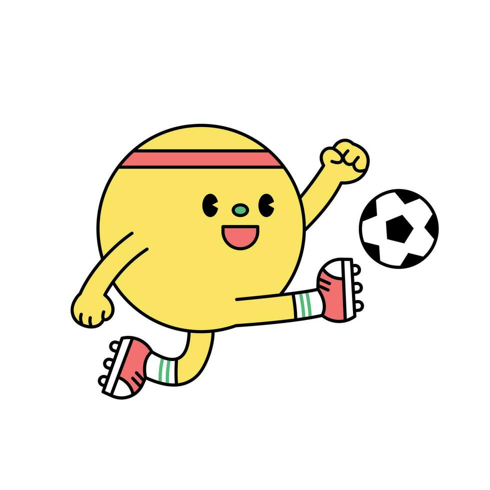 Cute shape characters. A cute circle is playing soccer. vector