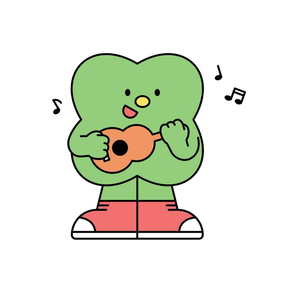 Cute shape characters. A clover-shaped figure is playing a guitar and singing. vector