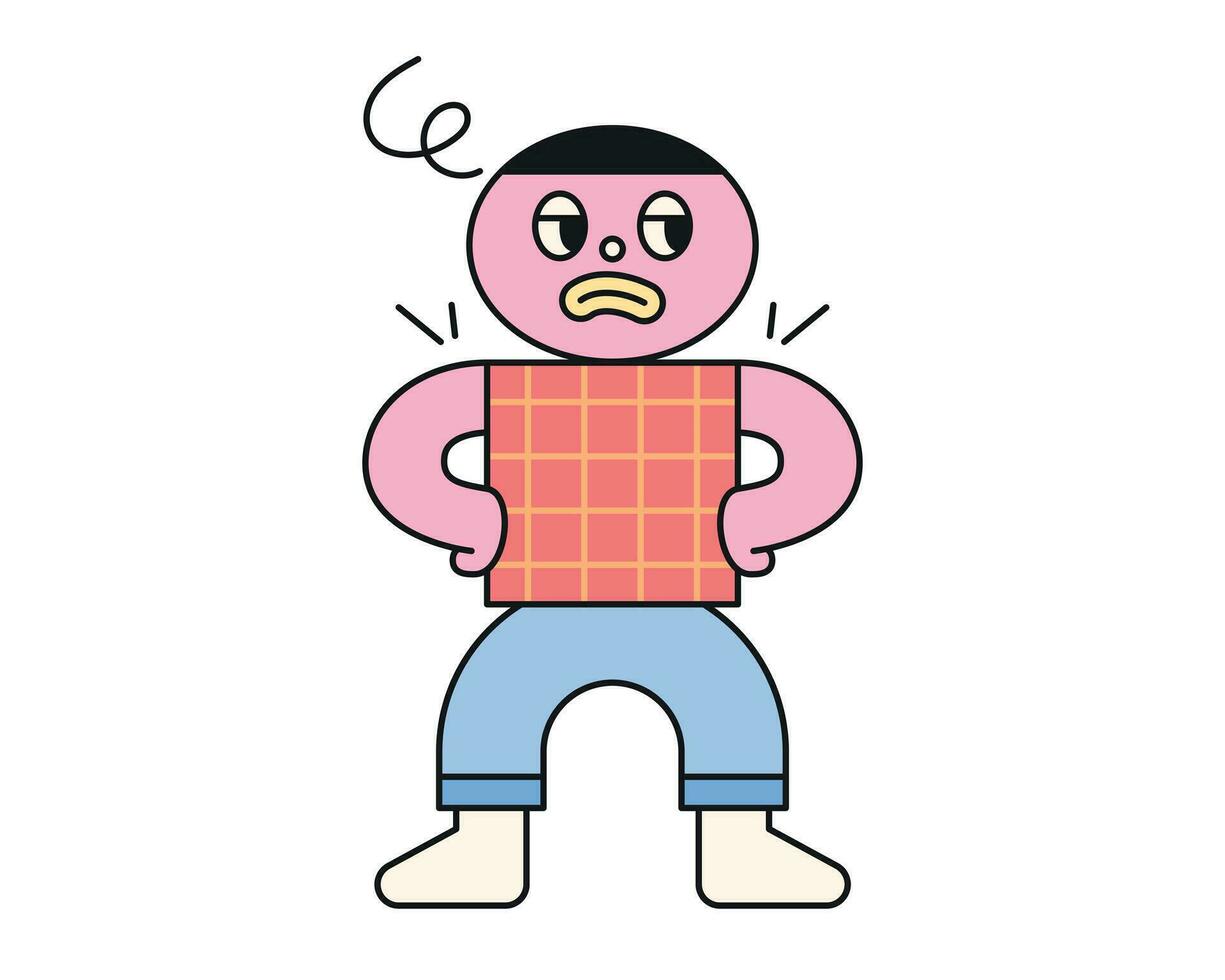 Cute abstract shapes characters. A thug-like character puts his hand on his hip and has a disgruntled face. vector