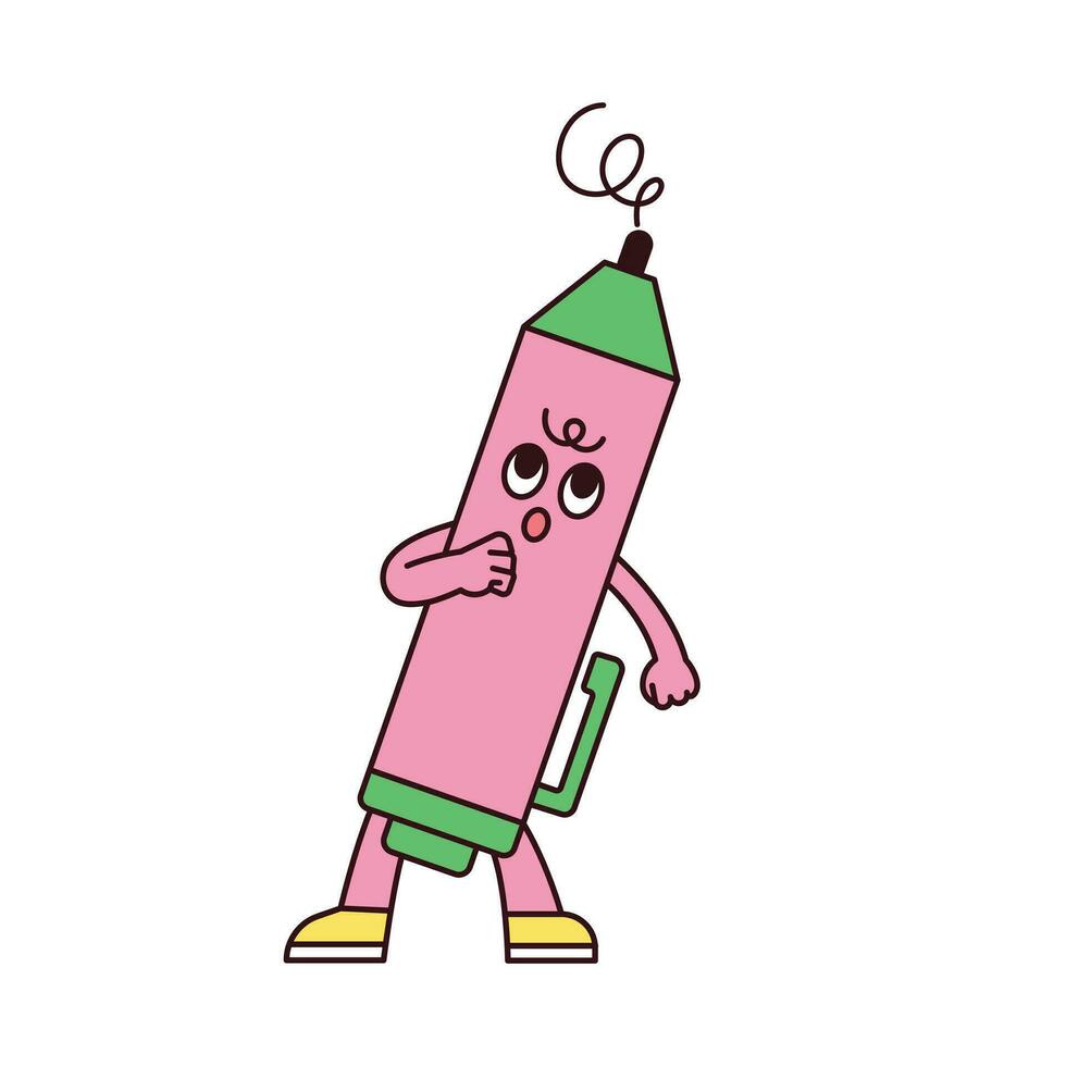 Cute school supplies characters. The pencil character is working hard to write. vector