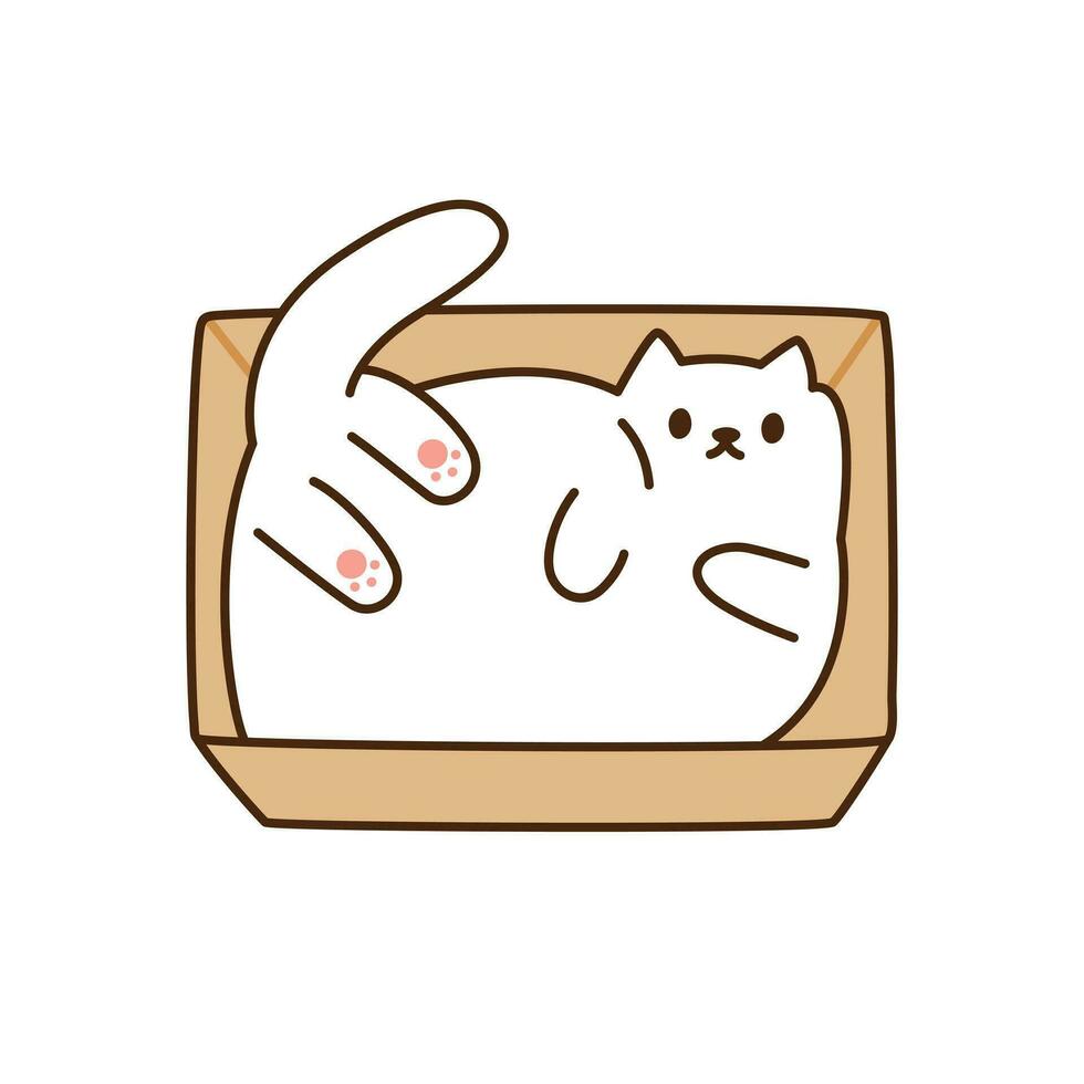 Cute cat. A white cat is doing a funny pose by stuffing the inside of a box. vector