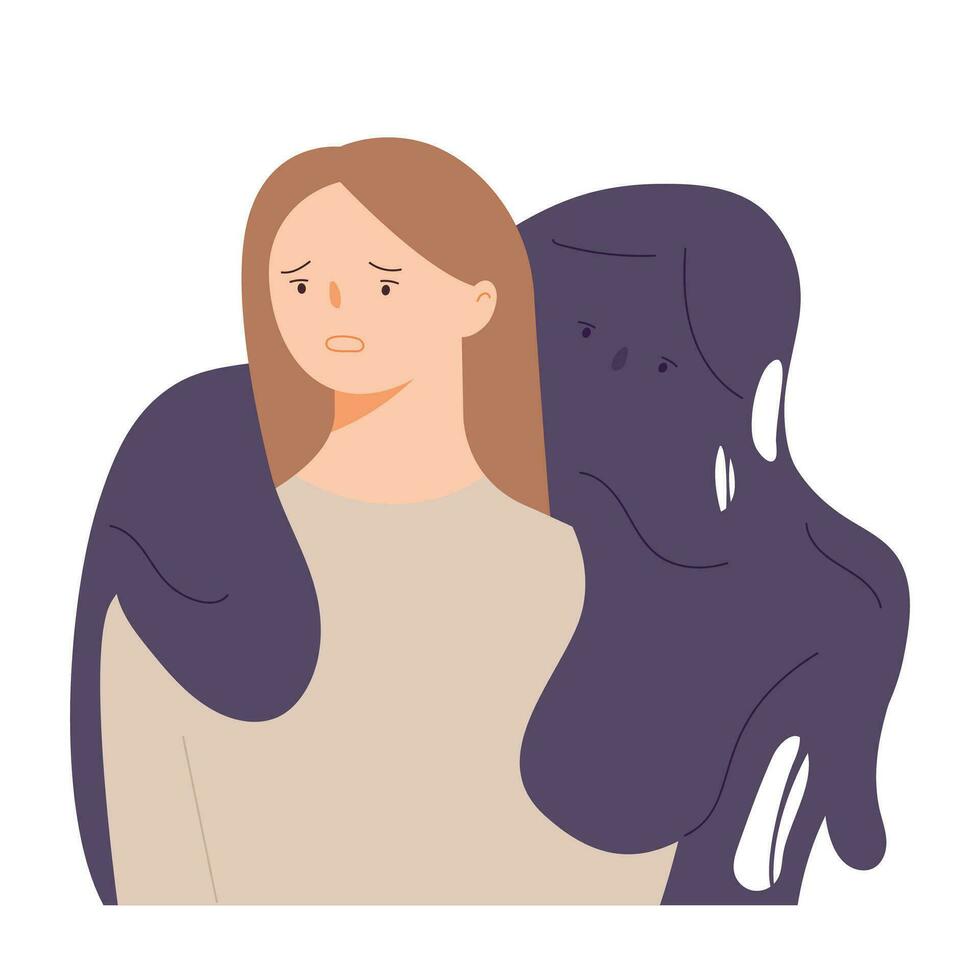 un pesado peso cuelga terminado un mujer hombro. sencillo vector ilustración.