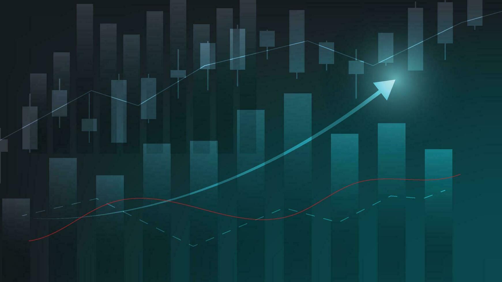 finance background. candlesticks chart on dark screen. stock market and business investment concept vector