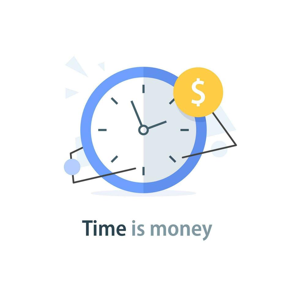 Time is money, business and finance concept. Quick payment, clock and cash, fast loan, easy credit vector