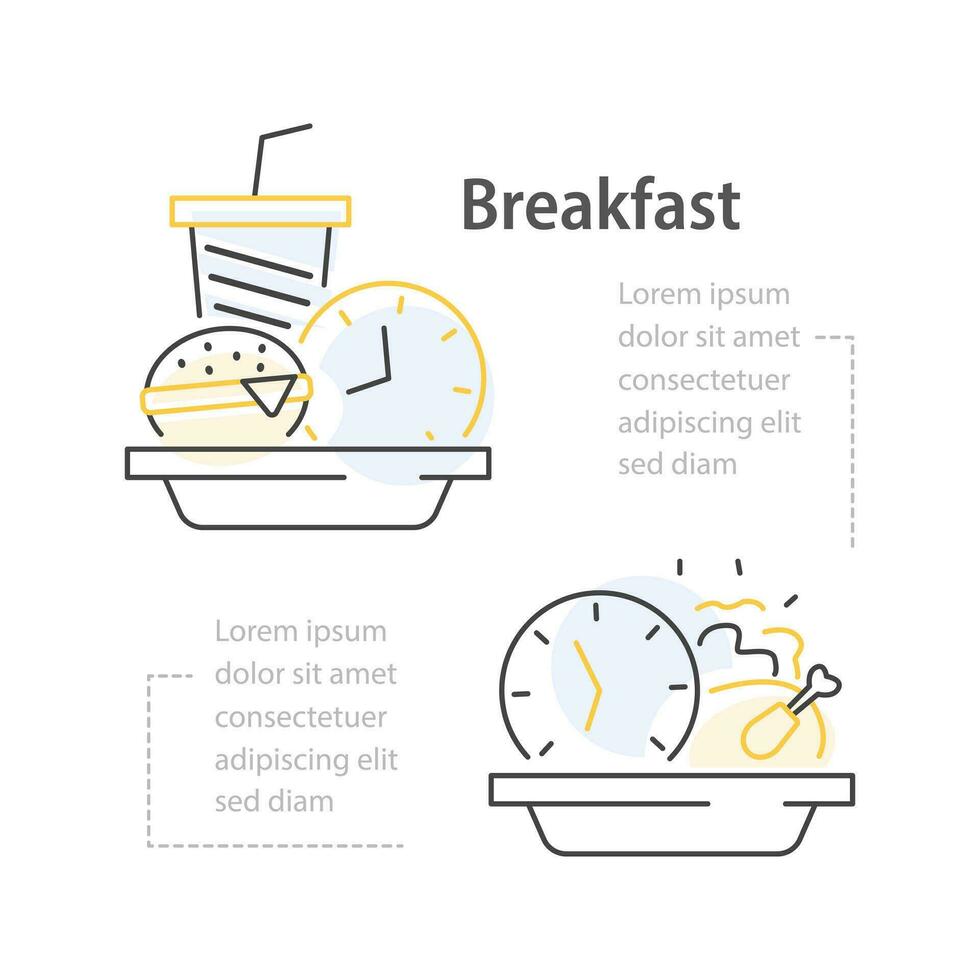 fast food order,Breakfast time,burger with drink and clock, lunch time concept vector