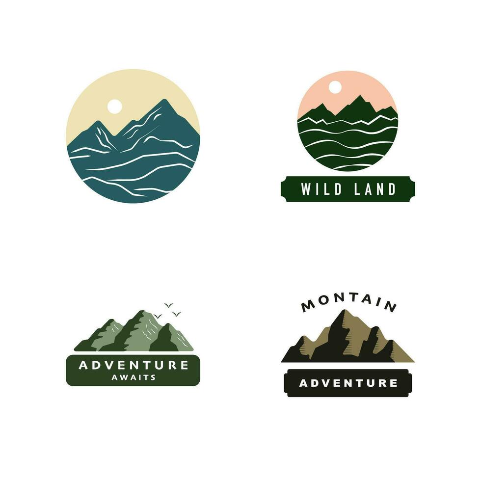 Camping logos and badges templates flat design elements and silhouettes set vector