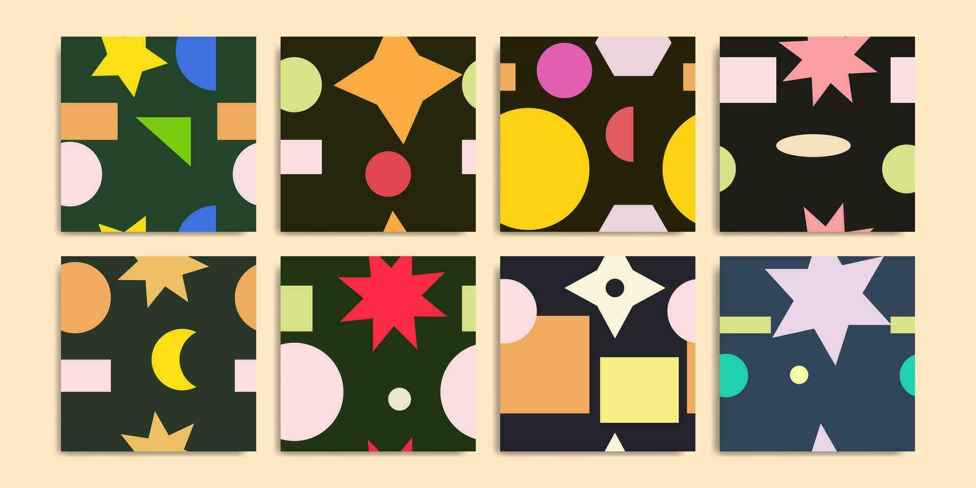 Colorful geometric shape seamless pattern set vector