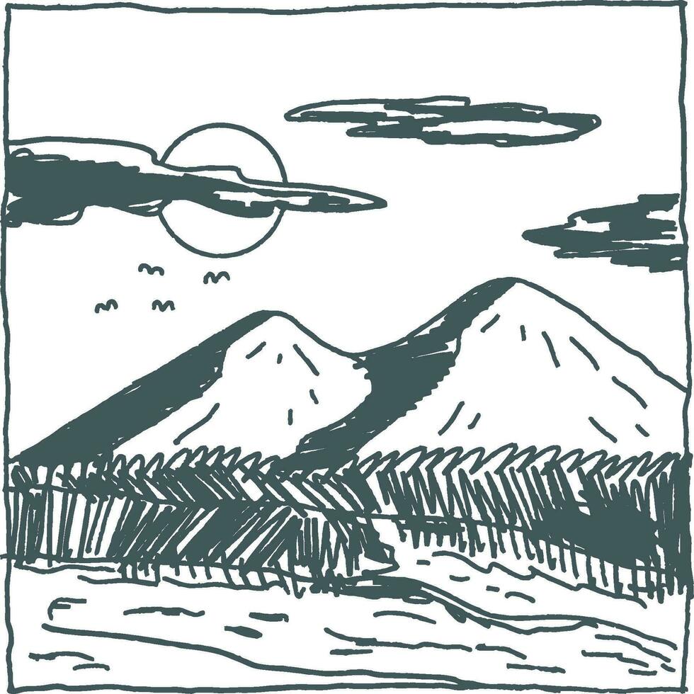 montaña paisaje gratis bosquejo mano dibujado vector