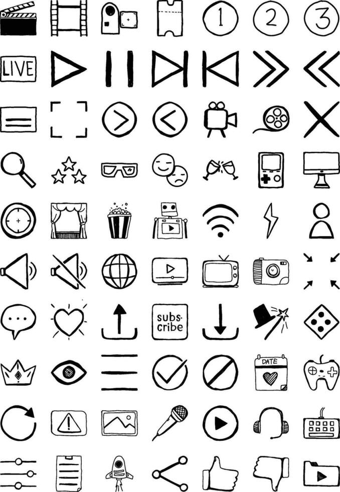 Media entertainment hand drawn icon set vector