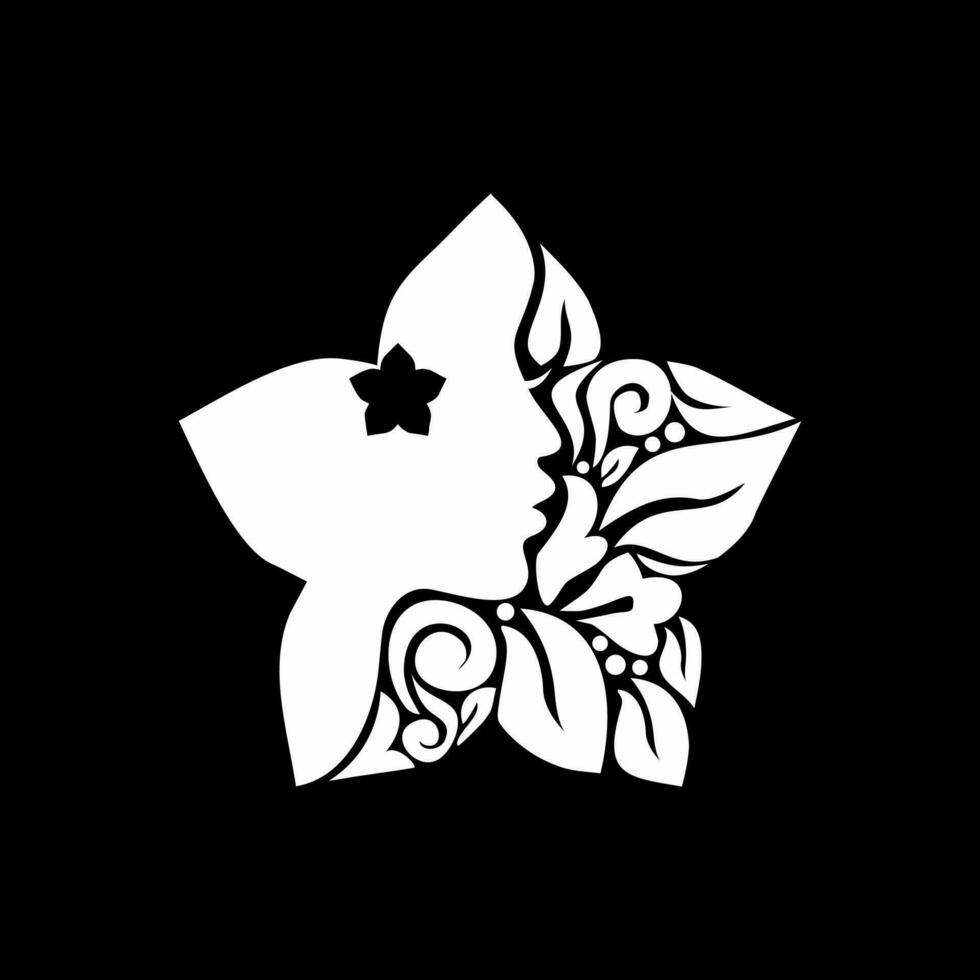 ornamental hoja, flor, y mujer cara en el en forma de flor ilustración para logo tipo, Arte ilustración o gráfico diseño elemento. vector ilustración