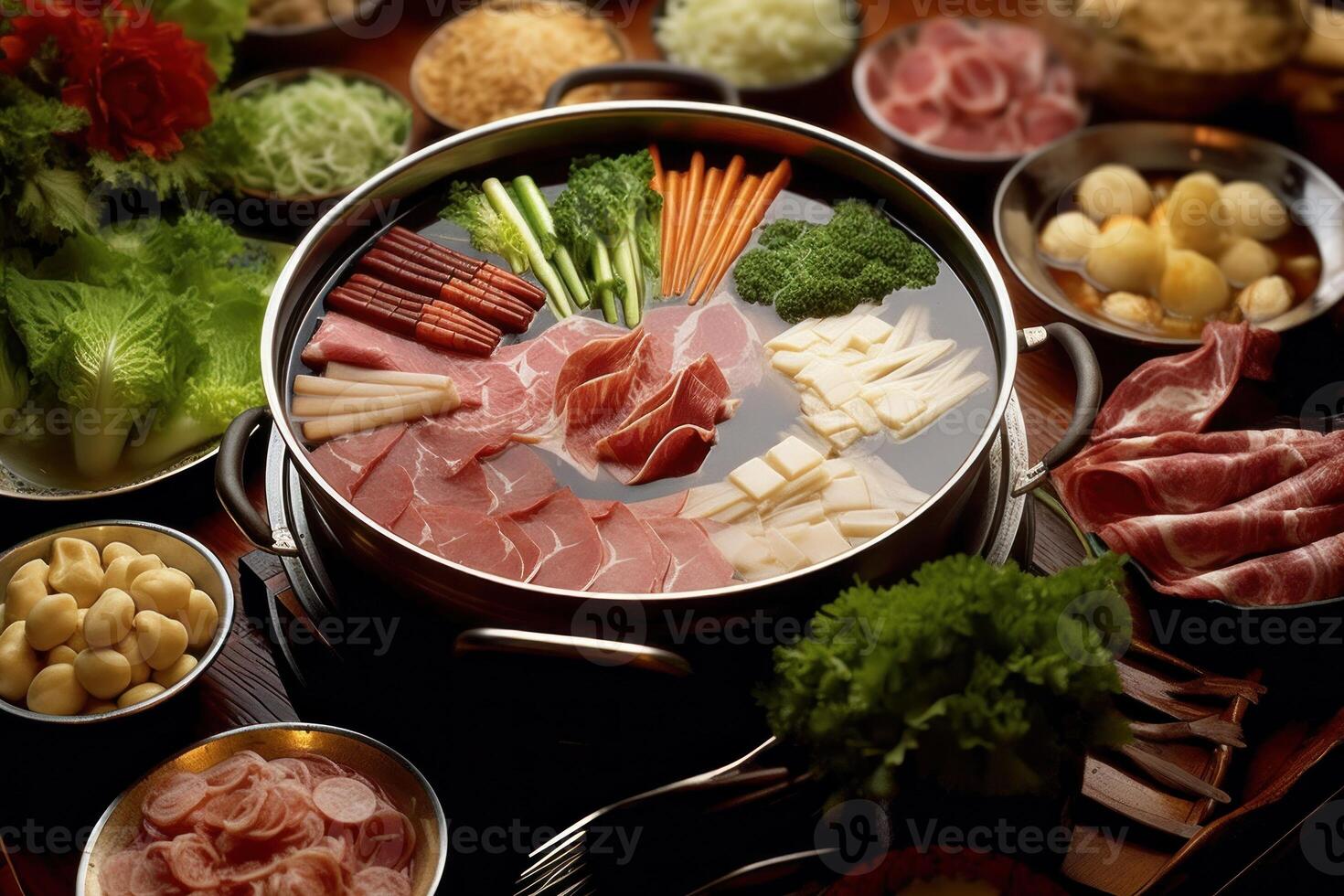 stock photo of a Chinese hot pot also known as a steamboat is a dish food photography