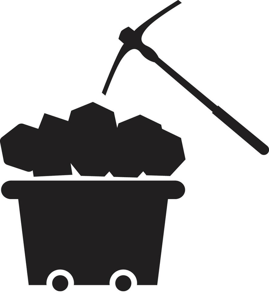 Coal icon. Coal wagon with pickaxe sign. mine cart symbol. flat style. vector